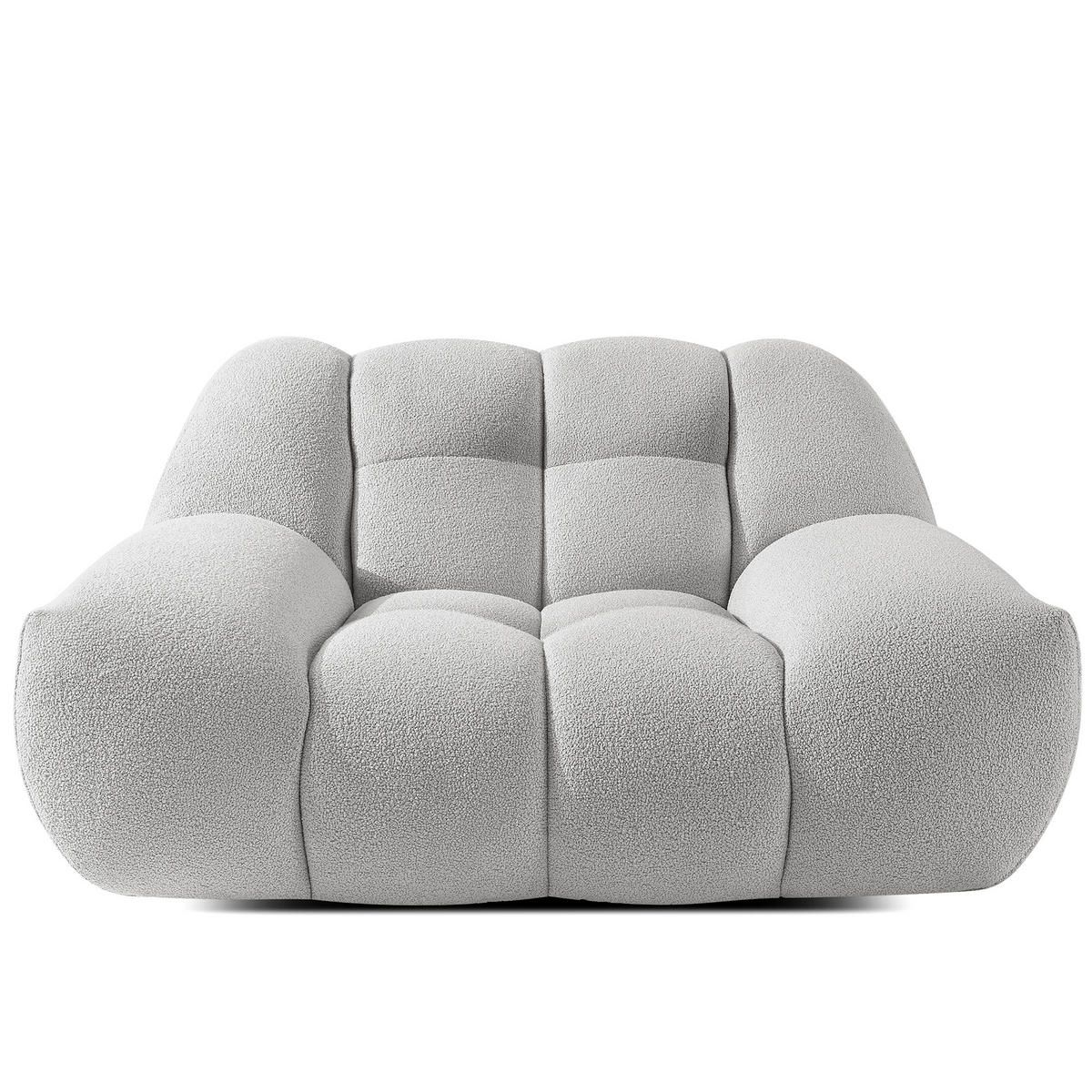 SESSEL VENA mit Pouf Bouclé, Hellgrau - Hellgrau, Holz/Textil (65/38/65cm) - KONSIMO®
