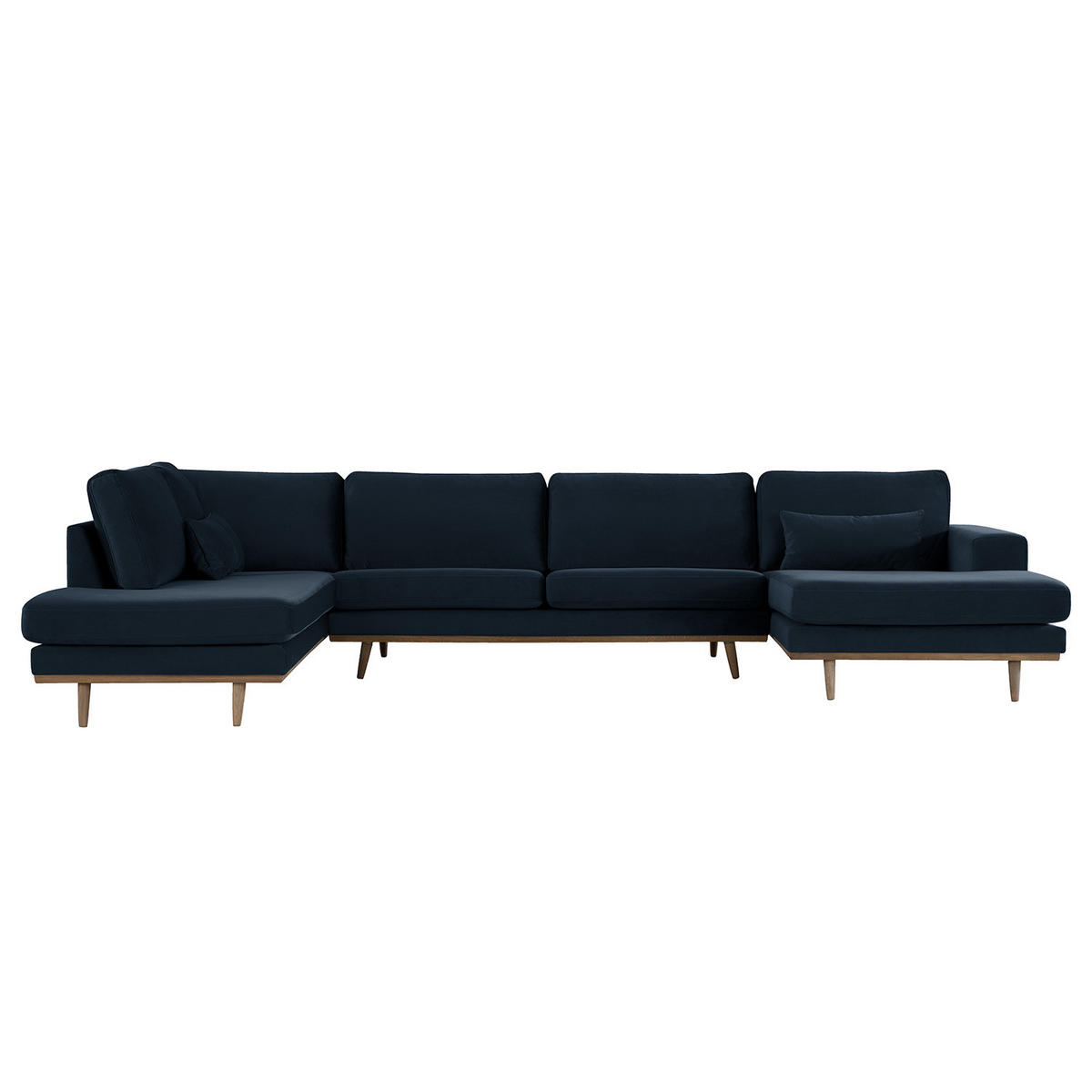 WOHNLANDSCHAFT mit Longchair - Eichefarben/Dunkelblau, Eichenholz/Textil (371/81/219cm) - home24