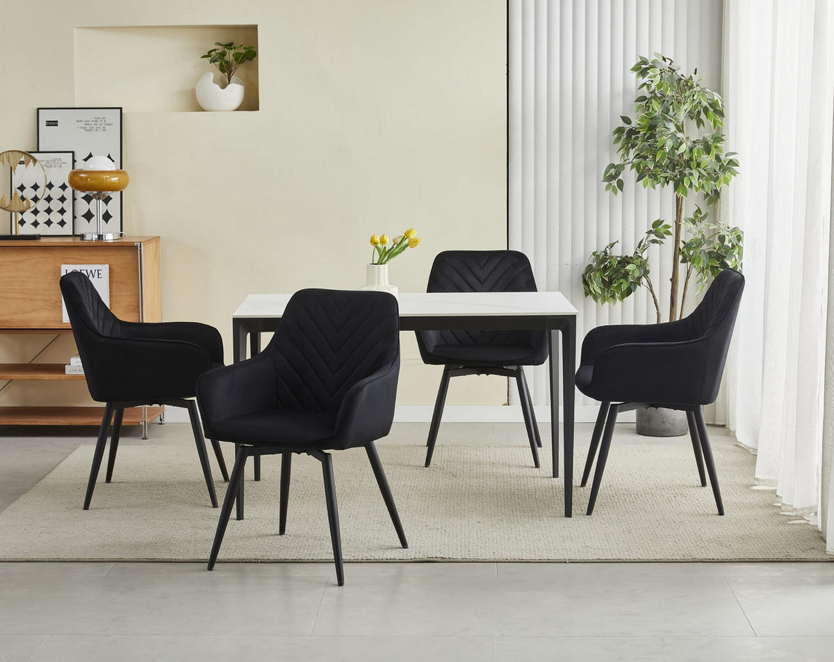 ESSZIMMERSTUHL WAAV360 schwarzer Sitz, schwarze Beine - Schwarz, Textil (56/83.5/61cm) - Valora