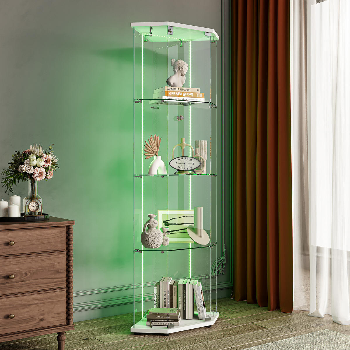 ECKSCHRANK weiß 1 tür 4 ebenen led - Weiß, Glas (42.5/162/60cm) - SHOPENTRA