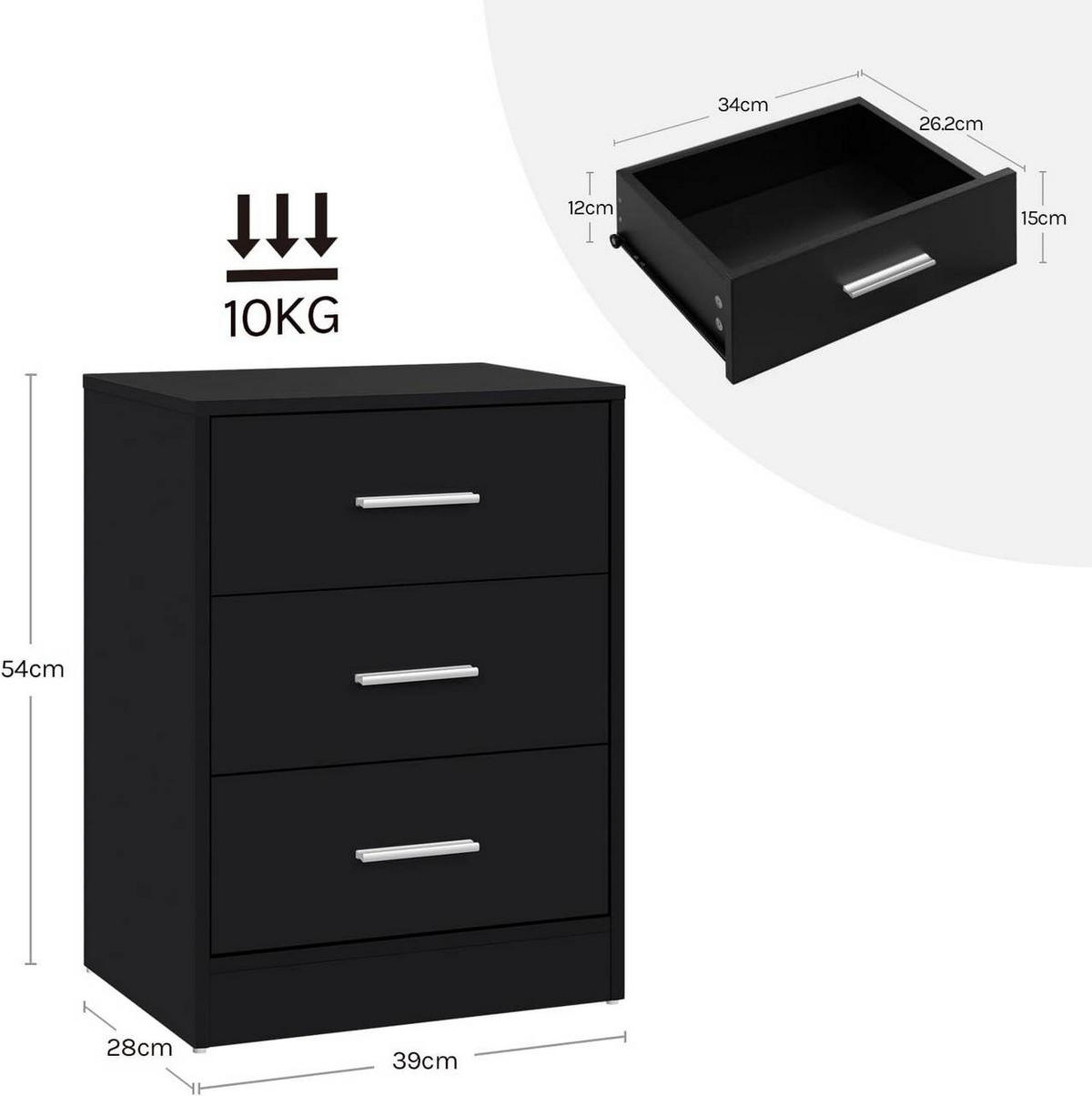 NACHTTISCH 2er Set, 39x54x28 cm, Schwarz - Schwarz, Holzwerkstoff (39/54/28cm) - Woltu