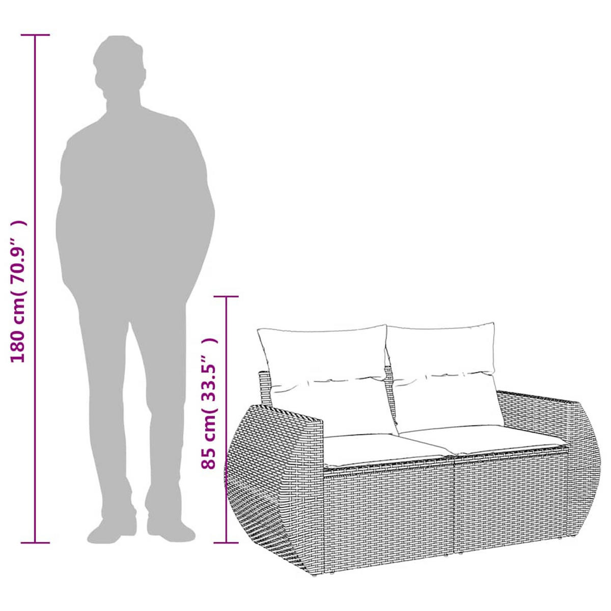 GARTENSOFA Mit Kissen 2-Sitzer Schwarz Poly Rattan - Schwarz, Kunststoff (142/69/62cm) - vidaXL