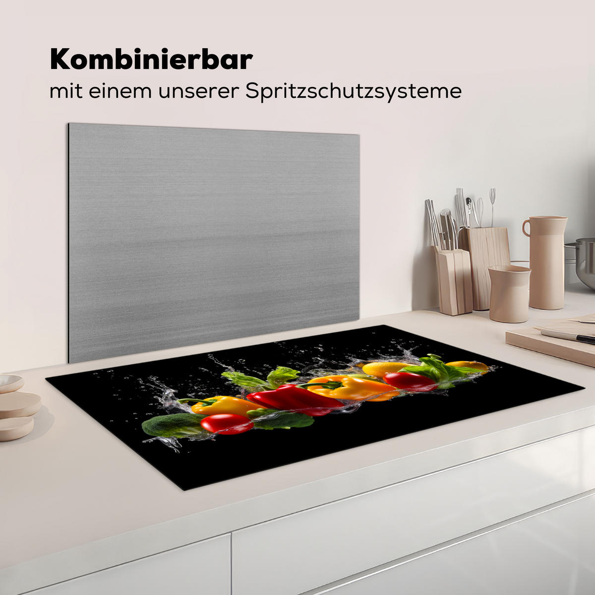 KRYT NA INDUKČNÍ DESKU Sladká paprika - Vodní - Zeleninová - Černá 89.6x51.6 cm - různobarevná, plast (89.6/51.6/0.2cm) - MuchoWow