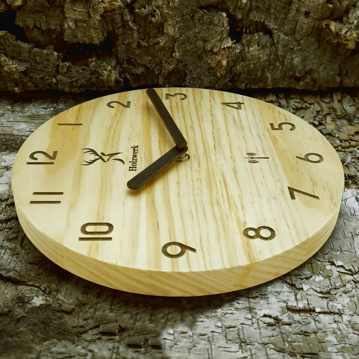 WANDUHR Holz Designer WEILBURG (FUNK) Loft Wand Uhr, beige - Beige/Braun, Holz (25/25/2.2cm) - Holzwerk