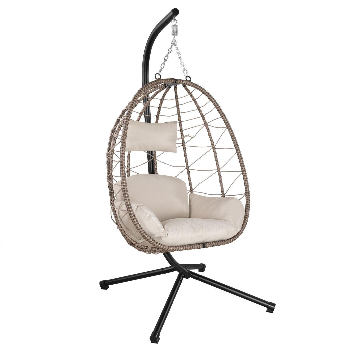 KORBHÄNGESESSEL Aria beige inkl. waschbare Bezüge - Beige, Kunststoff/Metall (95/196/95cm) - Juskys