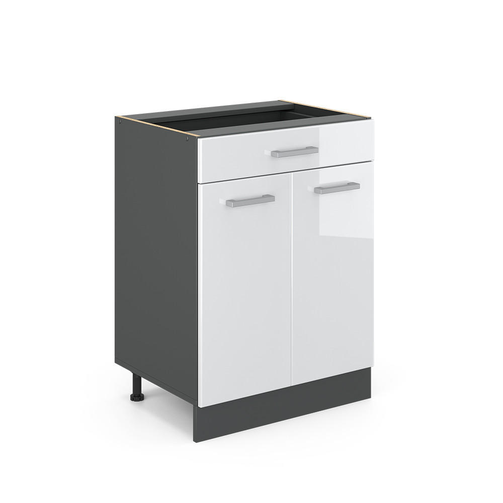 KÜCHENUNTERSCHRANK R-Line Weiß Hochglanz 60 cm mit Schublade, ohne Arbeitsplatte - Weiß Hochglanz/Anthrazit, Holzwerkstoff (60/81.6/46cm) - Vicco
