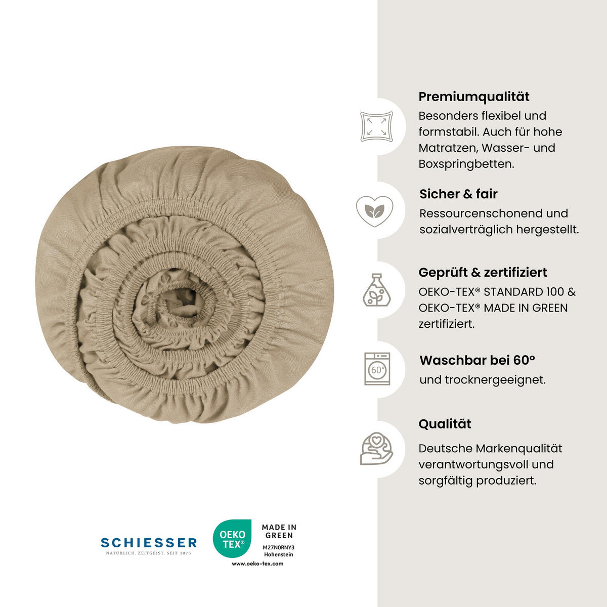 SPANNBETTLAKEN Flexi - 95/5 - 150 x 200 cm - Cappuccino - Cappuccino, Textil (150/200cm) - SCHIESSER