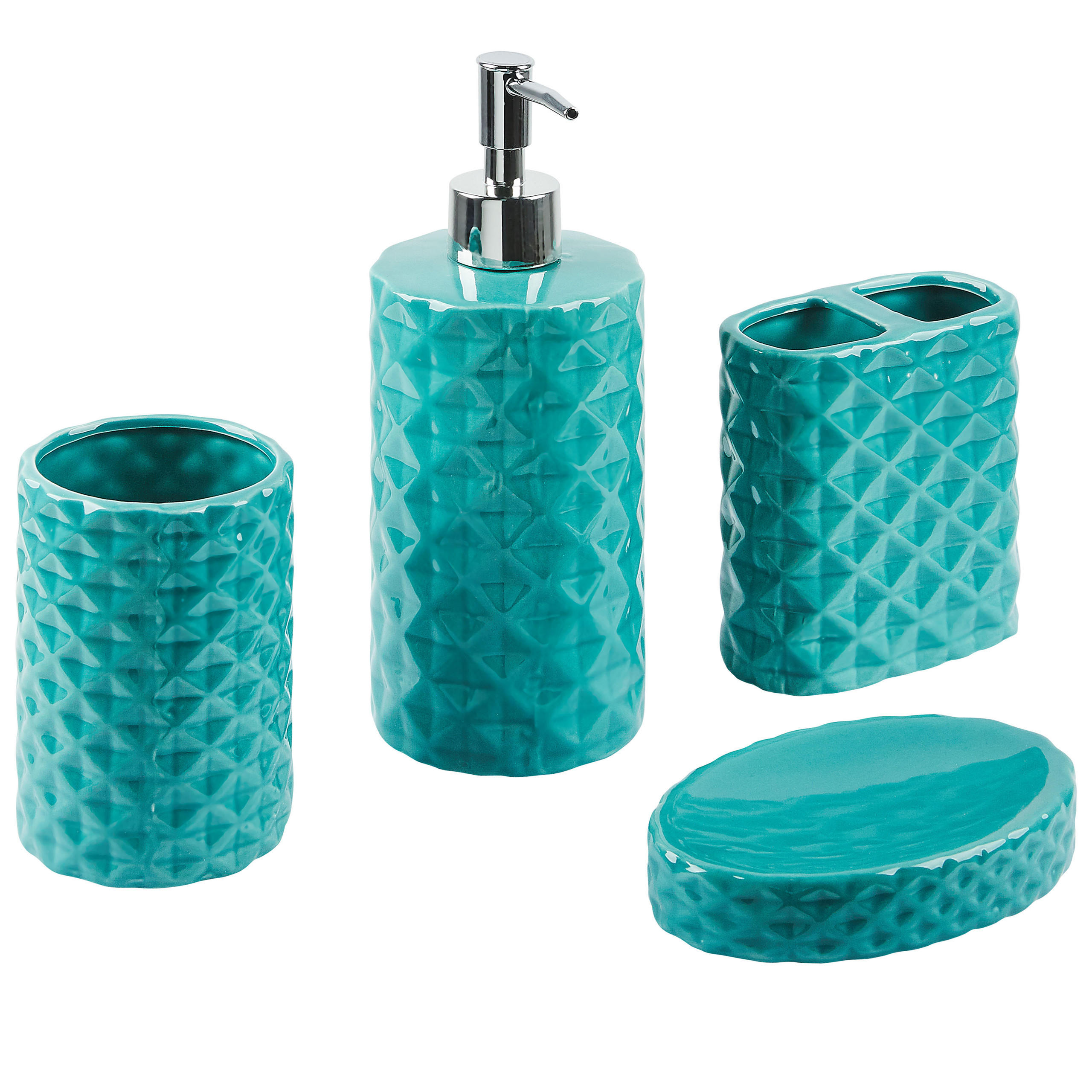 BADEZIMMER Set 4-teilig Keramik türkis Guatire - Blau, Stein (9/21/9cm) - Beliani