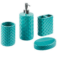 BADEZIMMER Set 4-teilig Keramik türkis Guatire - Blau, Stein (9/21/9cm) - Beliani
