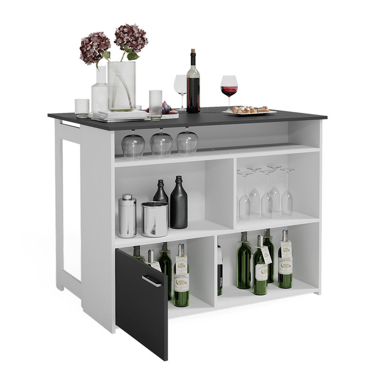 BARTISCH Dominic Anthrazit/Weiß 116 x 37 cm 4x offene Fächer und 1x Tür - Anthrazit/Weiß, Holzwerkstoff (116/90.5/37cm) - Vicco