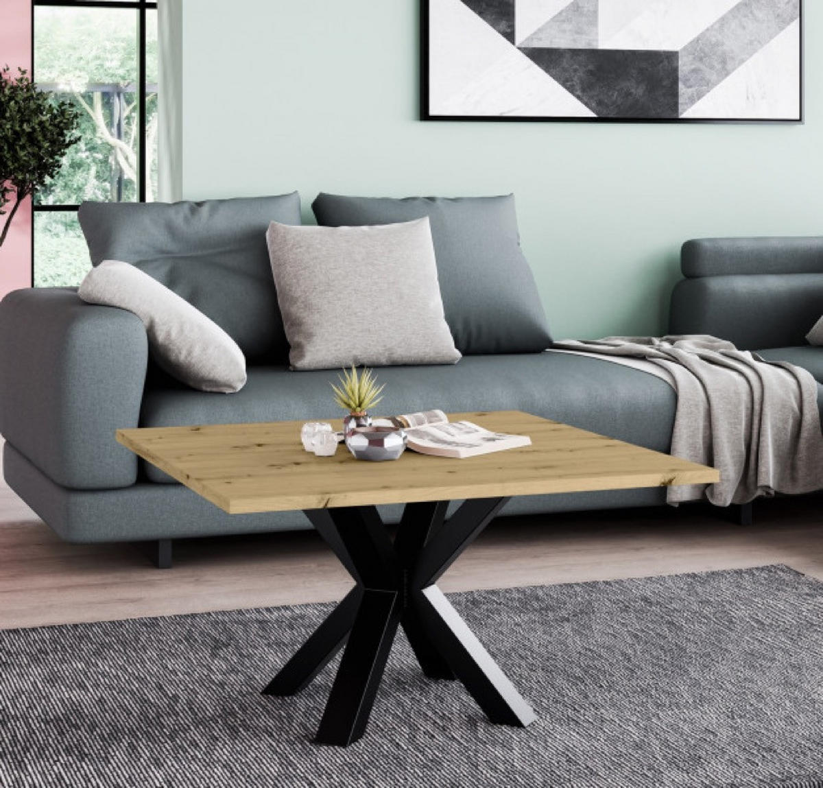 TISCH Artisan Eiche NEO Quadratisch Metallgestell 80x80 cm - Eiche Artisan, Holzwerkstoff (80/80/45cm) - Sepro Meble
