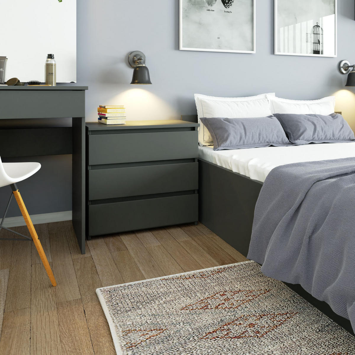 KOMMODE Graphit Grau 57/60/35 - Graphitfarben, Holzwerkstoff (60/57/35cm) - RAUMHIRSCH FURNITURE