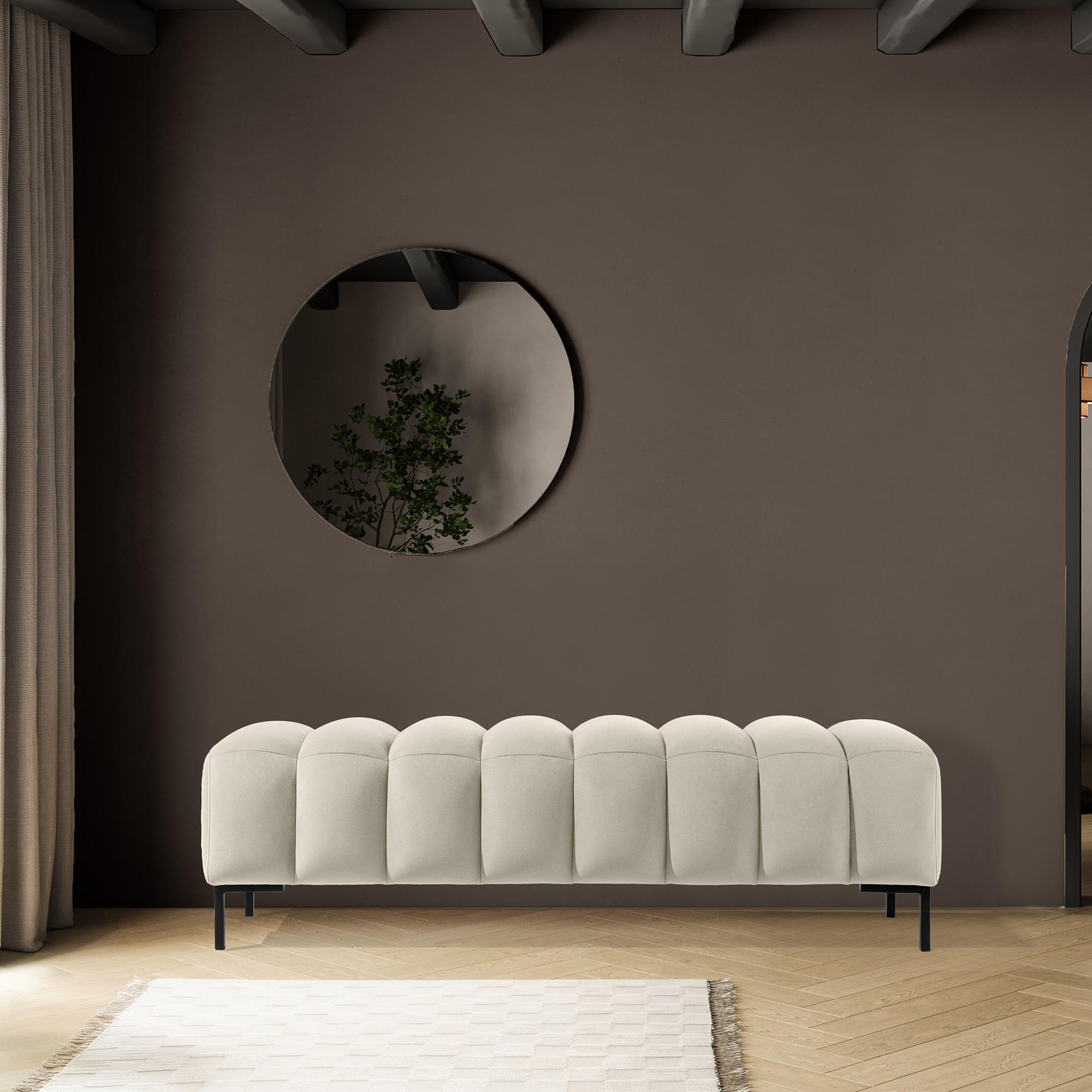 POLSTERBANK Bettbank PECCO, Metallbeinen - Creme/Schwarz, Holz/Textil (160/50/50cm) - KONSIMO®