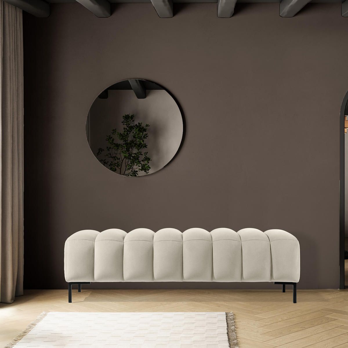 POLSTERBANK Bettbank PECCO, Metallbeinen - Creme/Schwarz, Holz/Textil (160/50/50cm) - KONSIMO®