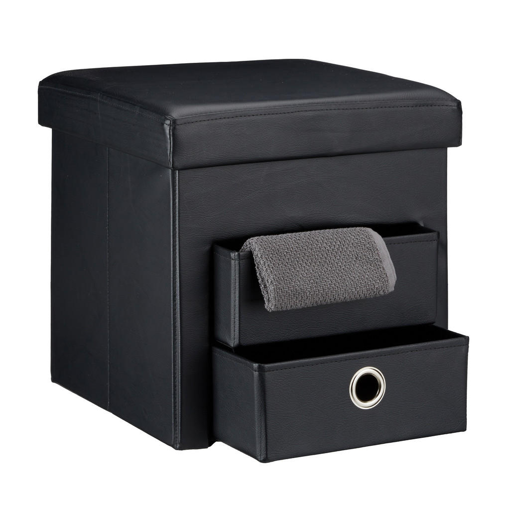 TABURET negru piele ecologică pliabil 2 compartimente