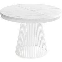 ESSTISCH Naro rund ausziehbar mit Weißem Lamellen-Metallgestell, Marmor Weiß 120-200/120/76 cm - Ecru/Weiß, Holzwerkstoff/Metall (120/196/76cm) - WFL GROUP