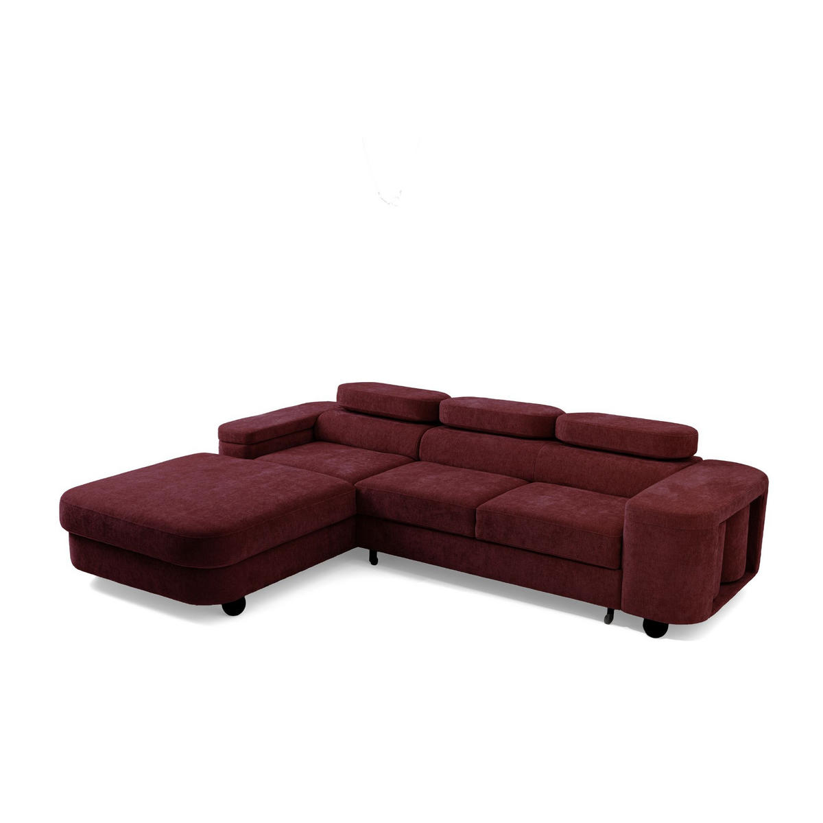 ECKSOFA LOVE L Links mit Schlaffunktion 124x210 Chenille Bordeaux - Bordeaux/Schwarz, Holz/Textil (284/205cm) - Muffo