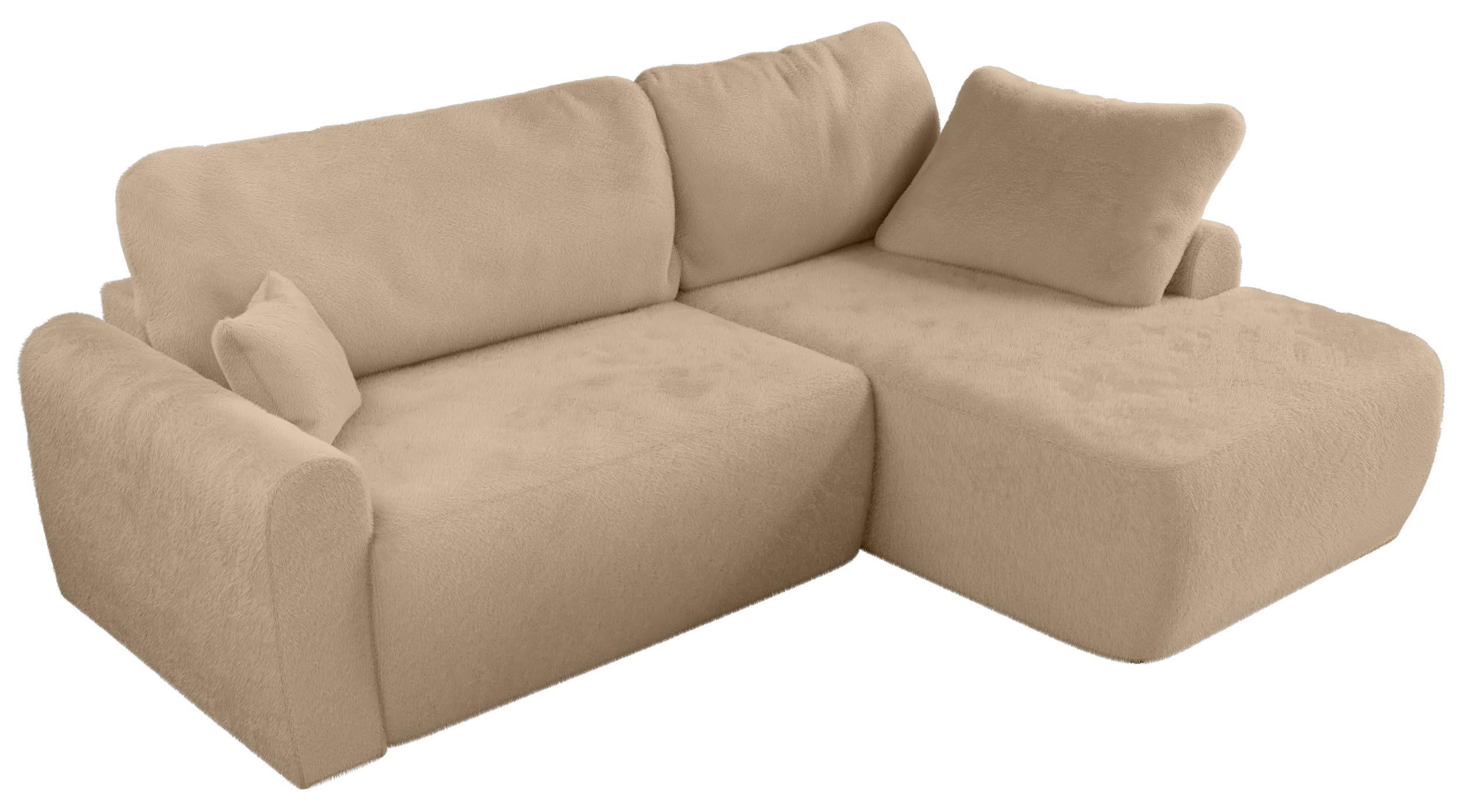 ECKSCHLAFSOFA CUBO L Beige Plüsch - rechts - Beige/Schwarz, Kunststoff/Textil (187/273cm) - MKS