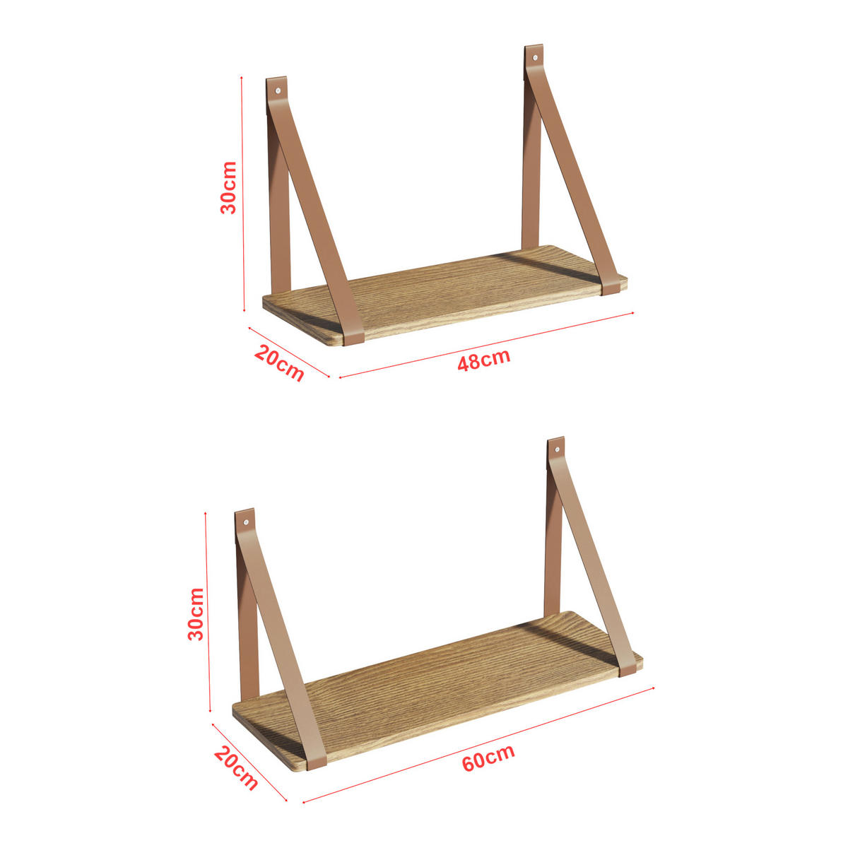 WANDREGAL-SET 2 TLG. Utsira - Eichefarben, Holzwerkstoff (20/30/60cm) - [en.casa]
