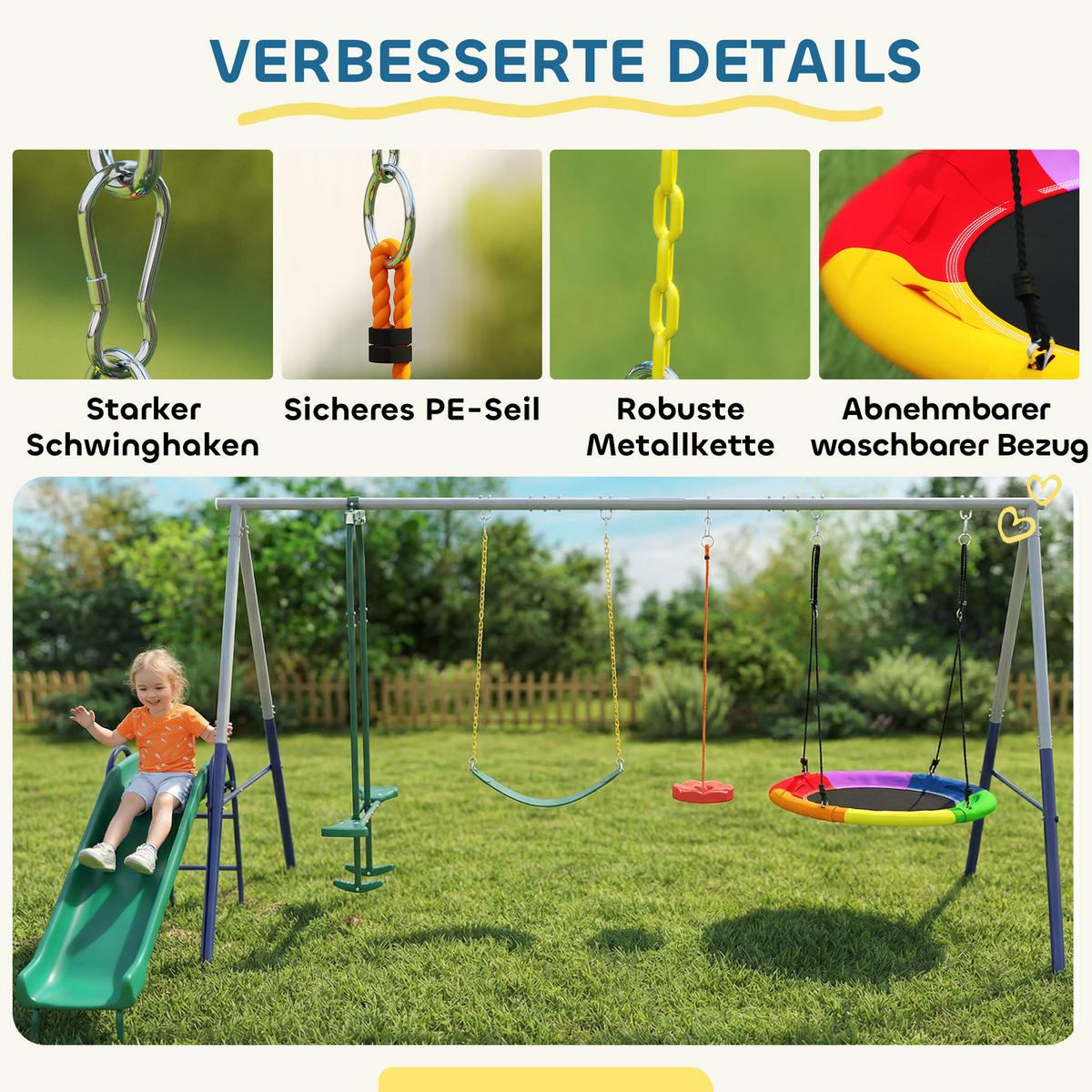 SCHAUKELGESTELL Stahl HDPE Mehrfarbig - Multicolor, Metall (196/203/382cm) - AIYAPLAY
