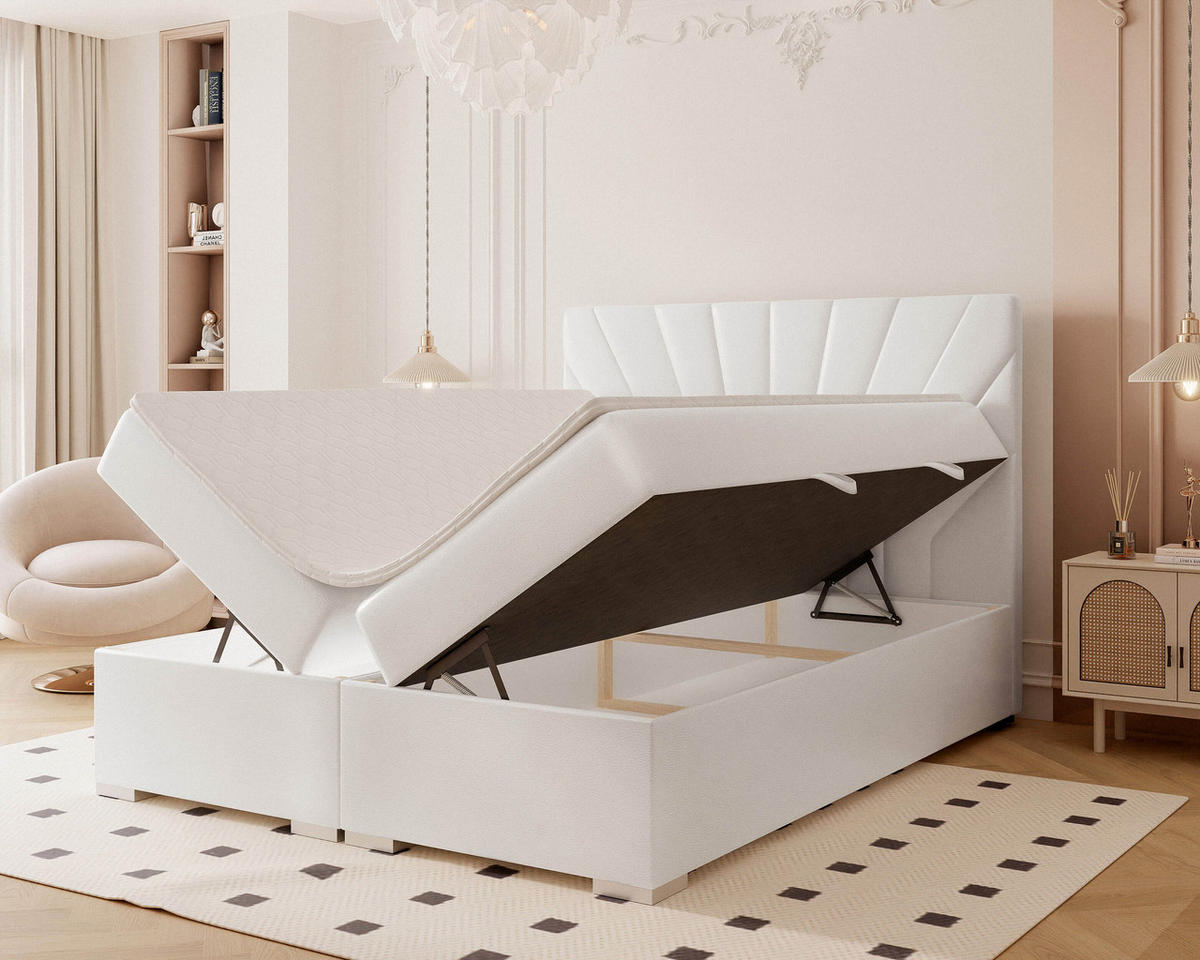 BOXBETT 160x200 cm mit Topper - Weiß, Holzwerkstoff/Textil (120/200cm) - Idohome