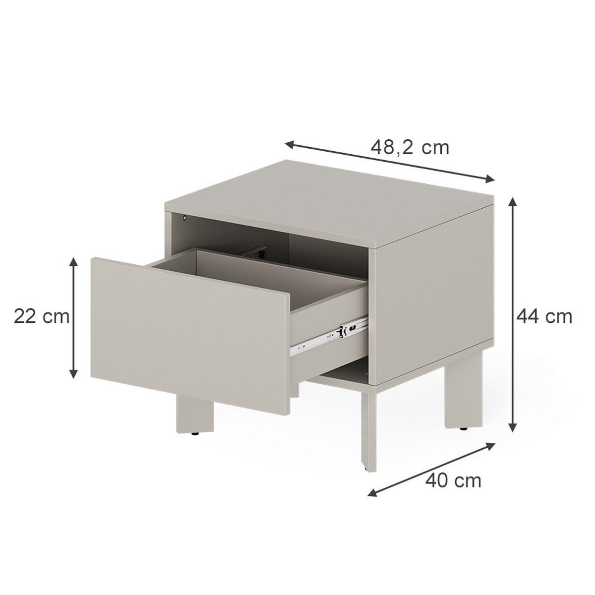 NACHTTISCH Monti, Cashmere, 48.2 x 44 cm 2er Set - Kaschmir, Holzwerkstoff (48.2/44/40cm) - Vicco