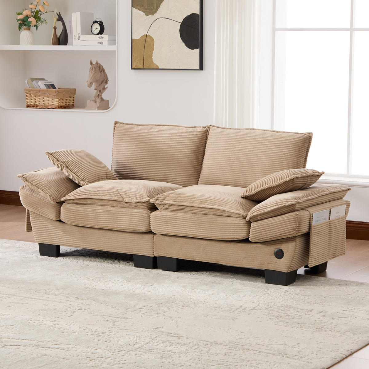 2-SITZER Sofa aus Corduroy 190x73x84 cm mit USB-C & Seitentaschen, beige - Beige, Textil (73/84/190cm)