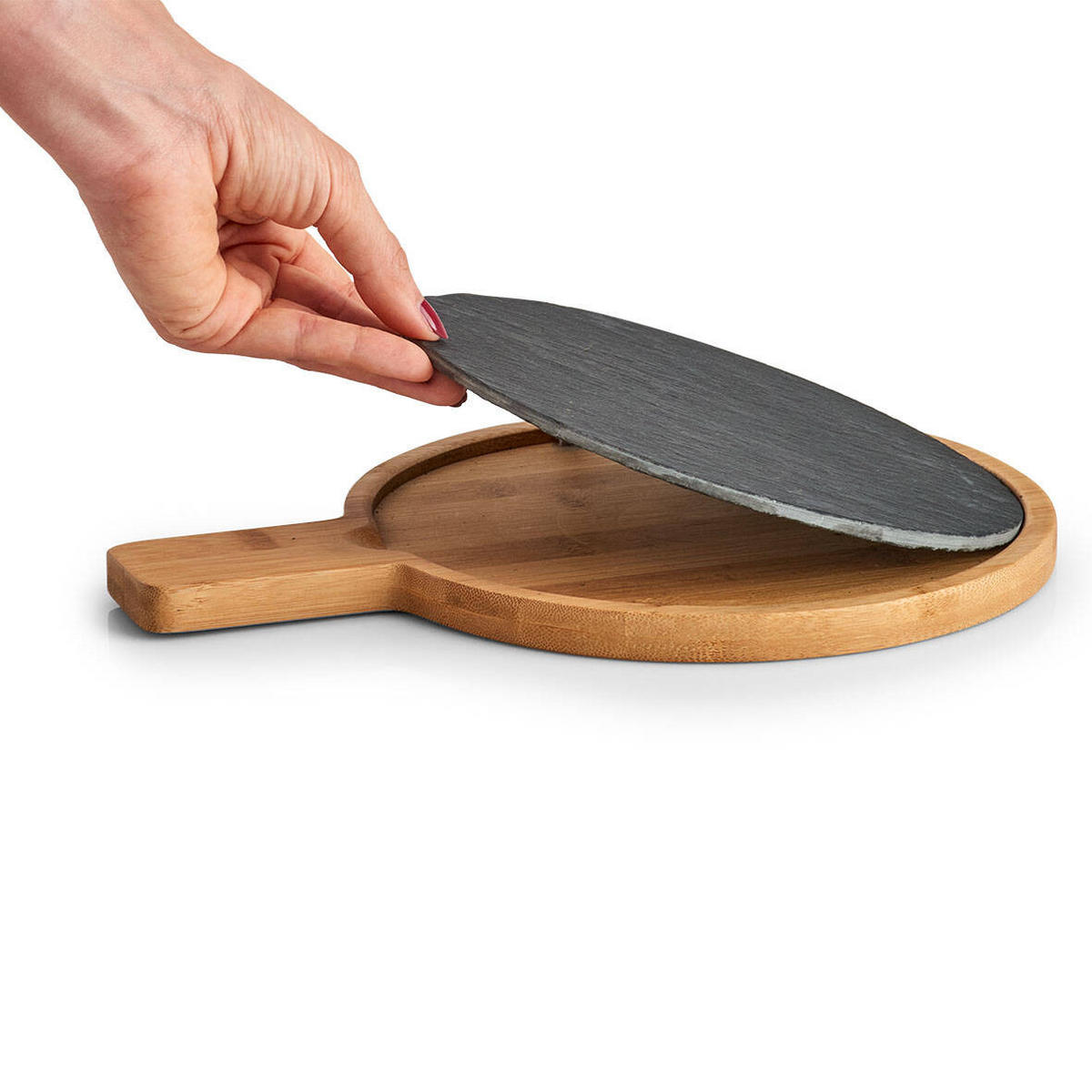 SERVIERBRETT Bambusgriff Ø 22 cm - Anthrazit, Stein (22/1.5/29.5cm) - ZELLER
