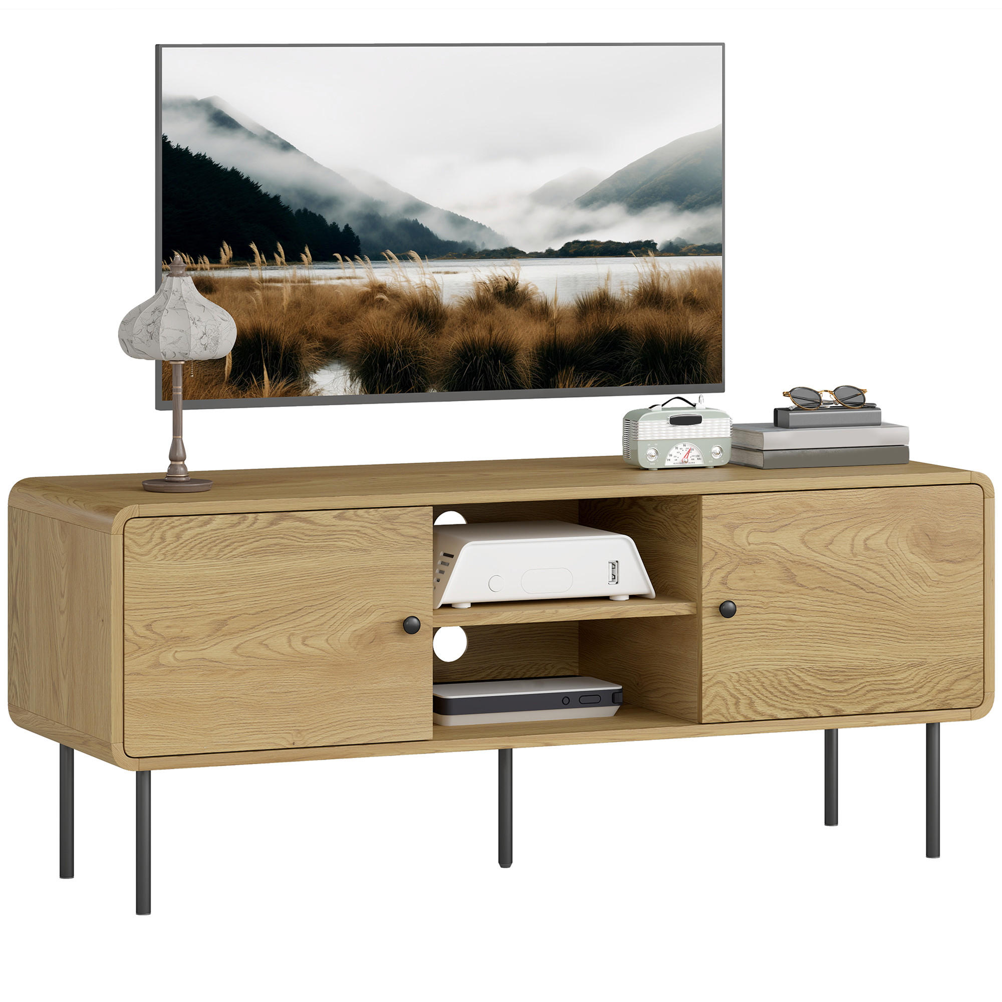 TV-LOWBOARD Eichefarben/Schwarz 120/40/50 cm, 2 Türen, Metallfüße - Eichefarben, Holzwerkstoff (120/50/40cm) - PANGIVO