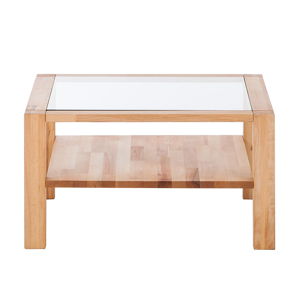 COUCHTISCH - Kernbuche massiv - geölt - Kernbuche, Glas/Holz (70/70/38cm) - home24