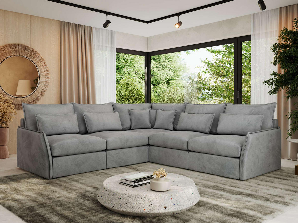 ECKSOFA VERSO L Hellgrau Velvet - Hellgrau/Schwarz, Kunststoff/Textil (270/270cm) - MKS