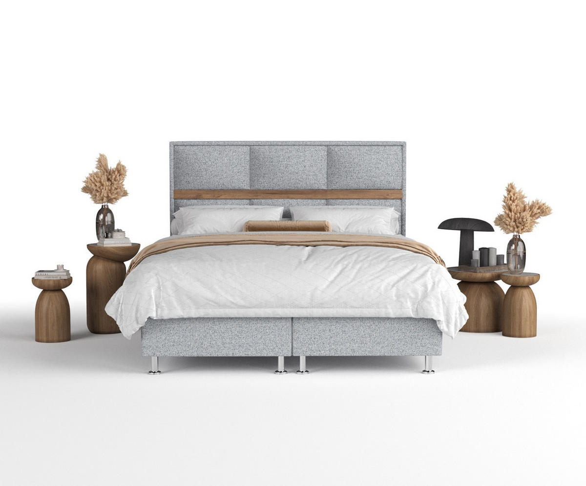 BOXSPRINGBETT Soto Grau 140/200 cm mit Latex-Topper - Silberfarben/Grau, Holz/Holzwerkstoff (140/200cm) - Maison de Reve