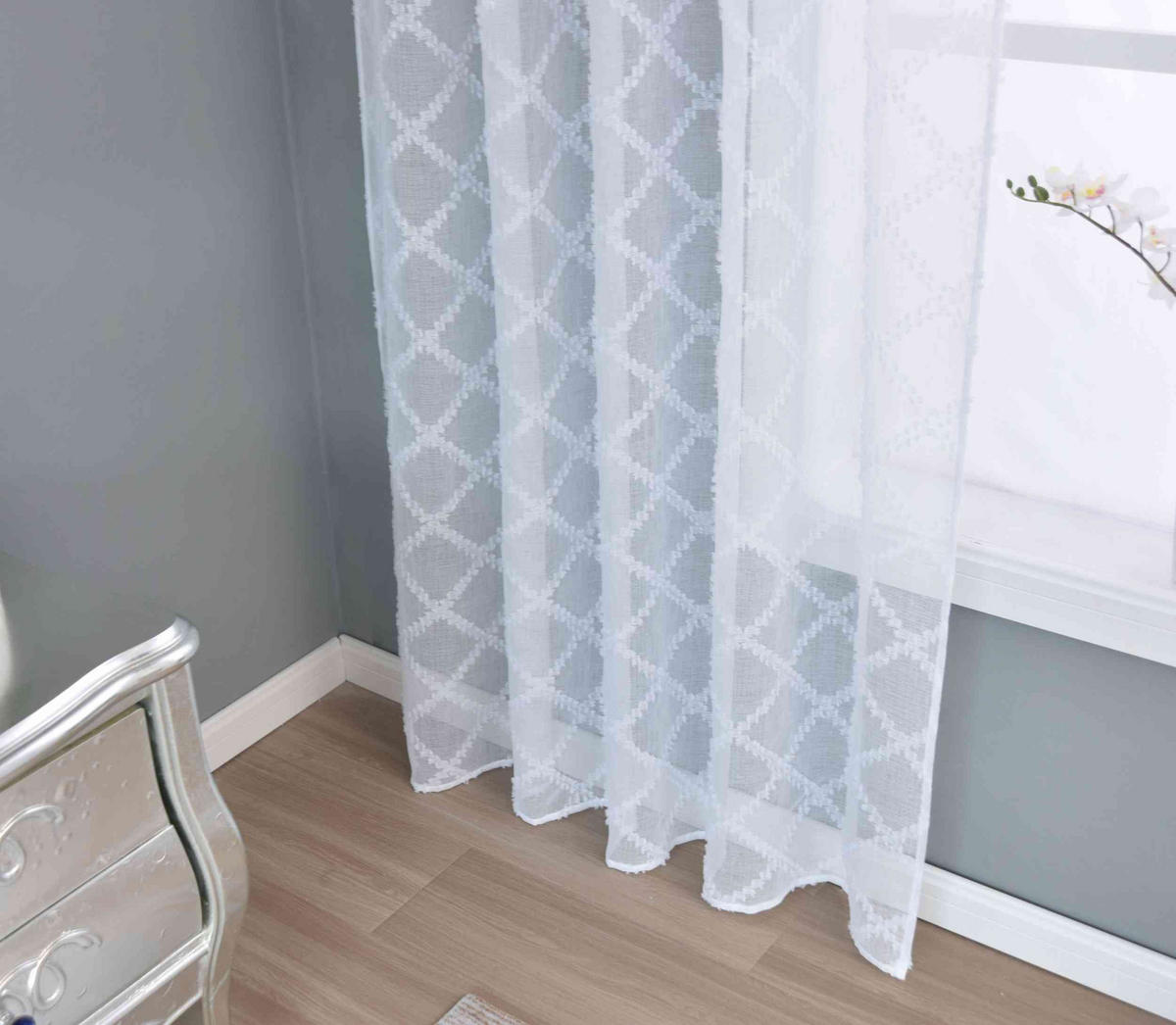 GARDINE VALENCIA HxB 245x145 cm Natur Diamond - Weiß, Textil (145/245cm)