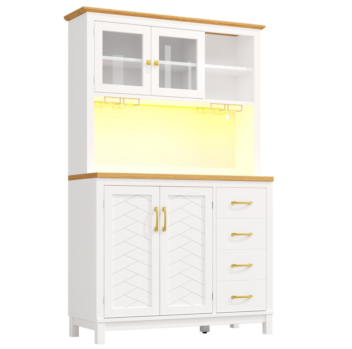 BUFFET 105,5/40/180 cm in Weiß mit LED-Beleuchtung und viel Stauraum - Weiß, Holzwerkstoff (105.5/180/40cm) - Flora Grace