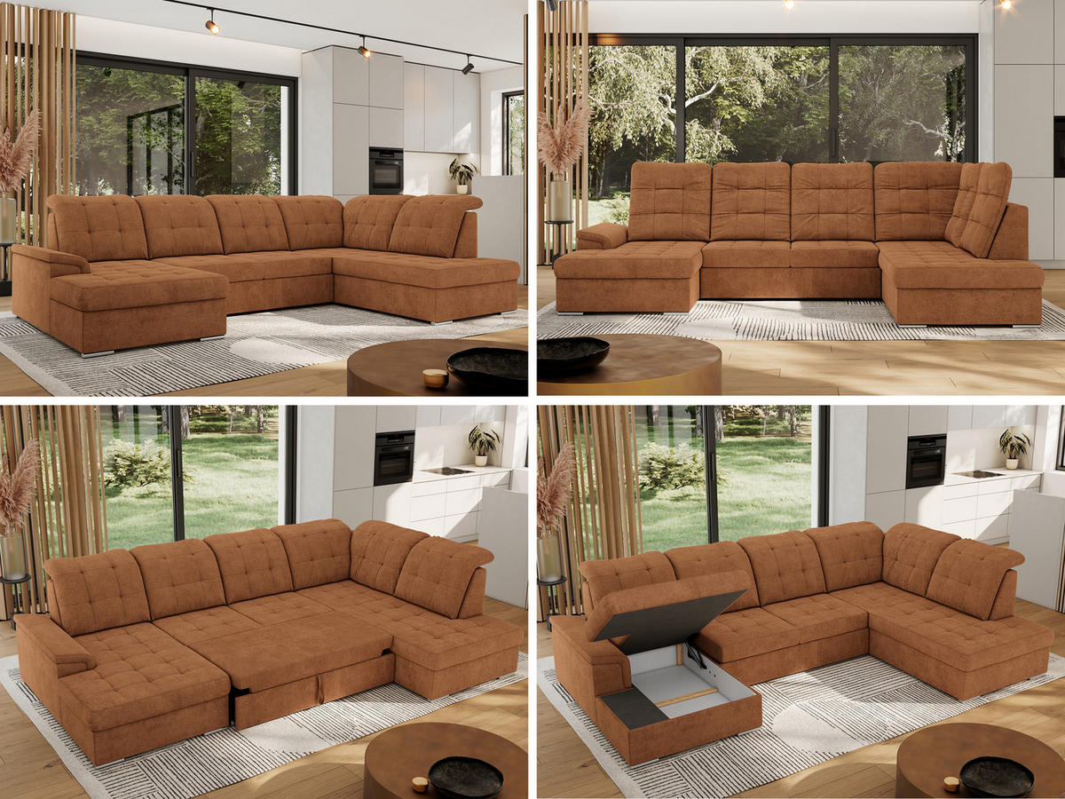 WOHNLANDSCHAFT MADRITO U - Orange Struktur - Rechts - Silberfarben/Orange, Textil/Metall (323/89/204cm) - MKS