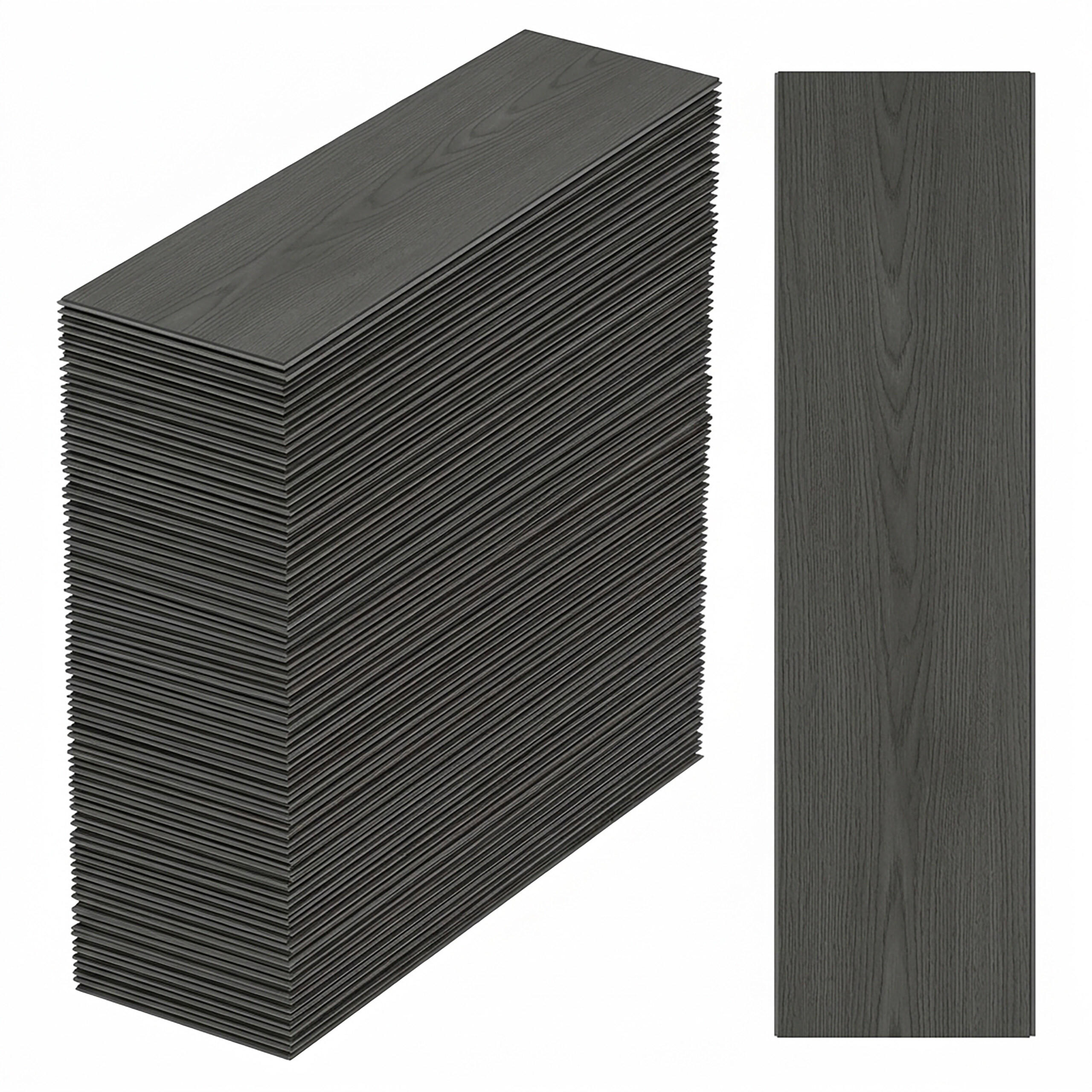 VINYLBODEN Eiche dunkelgrau 50er-Set selbstklebend - Anthrazit, Kunststoff (91.4/15.2/0.2cm) - Relaxdays