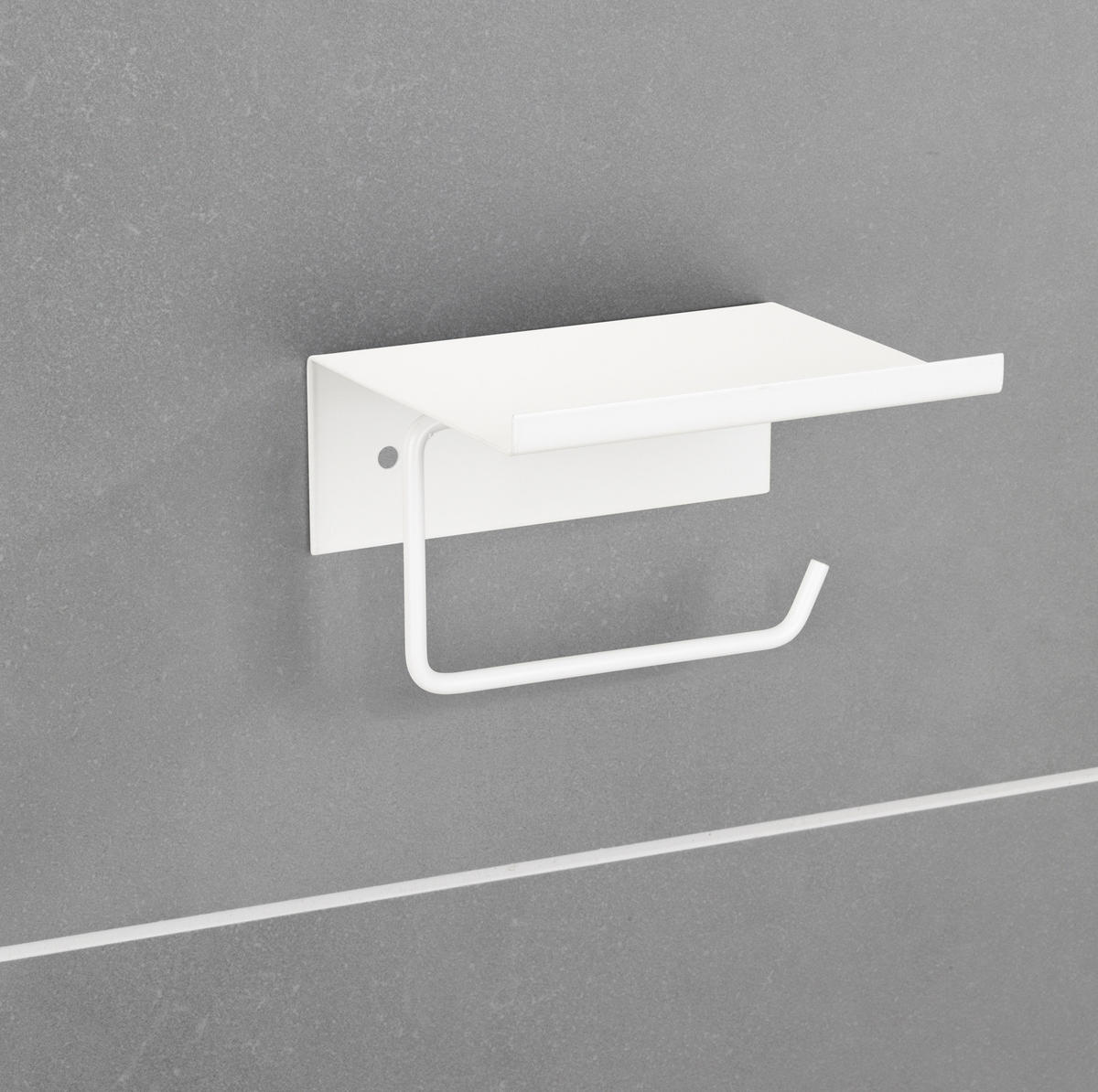 TOILETTENPAPIERHALTER aus Metall mit Ablage Desulo 14/12/6,2 cm - Weiß, Metall (12/6.2/14cm) - Wenko