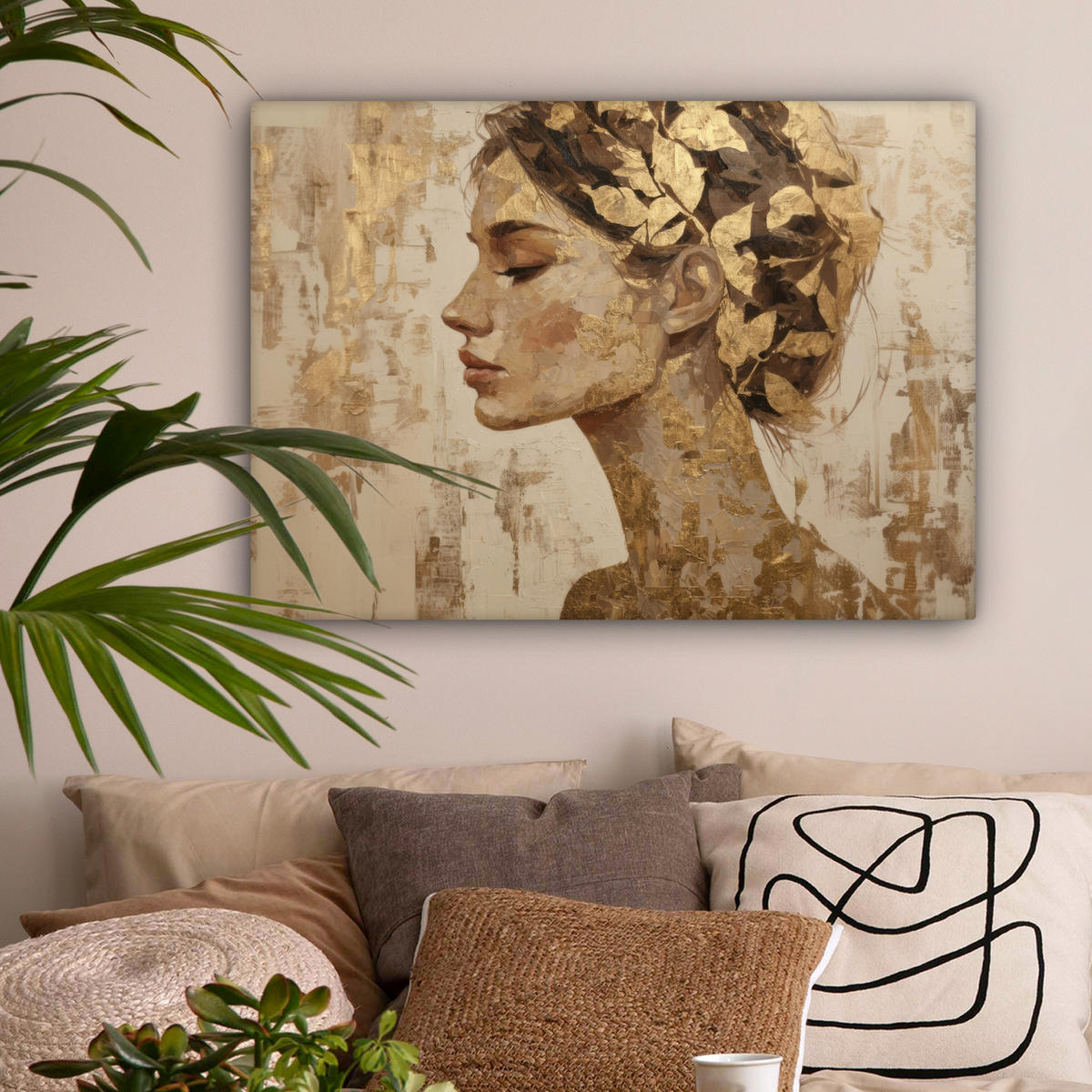 LEINWANDBILD Frau - Gold - Abstrakt - Textur Wandbilder 80x60 cm - Goldfarben, Textil (80/60cm) - MuchoWow