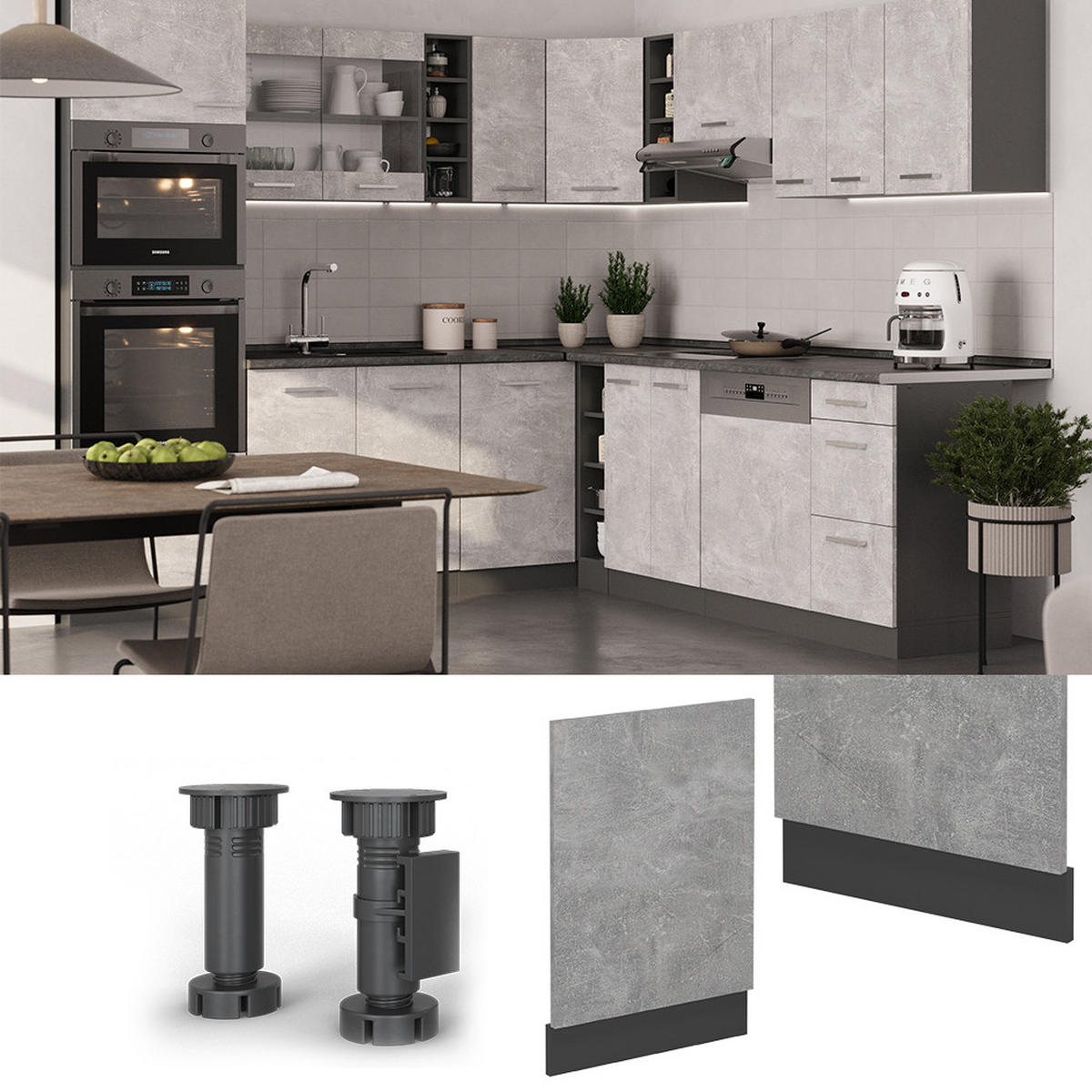 GESCHIRRSPÜLBLENDE R-Line Beton 45 cm , AP Anthrazit - Schieferfarben/Anthrazit, Holzwerkstoff (45/57.2/1.6cm) - Vicco