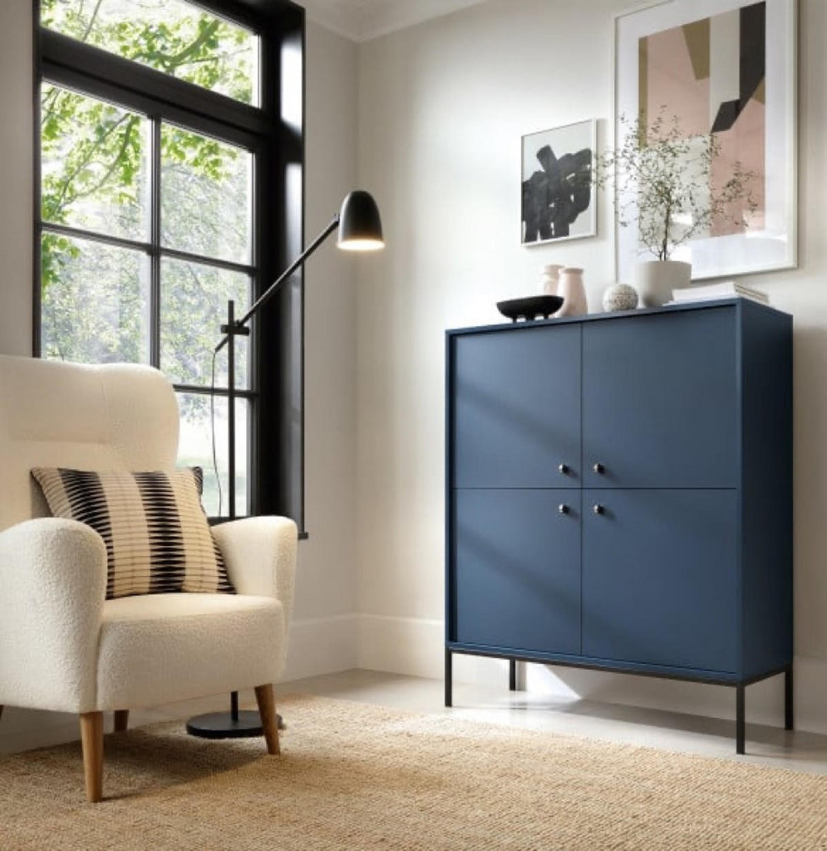 KOMMODE Granat MK104 Mit Schwarzem Gestell - Blau, Holzwerkstoff (103.5/125.5/39cm) - Sepro Meble
