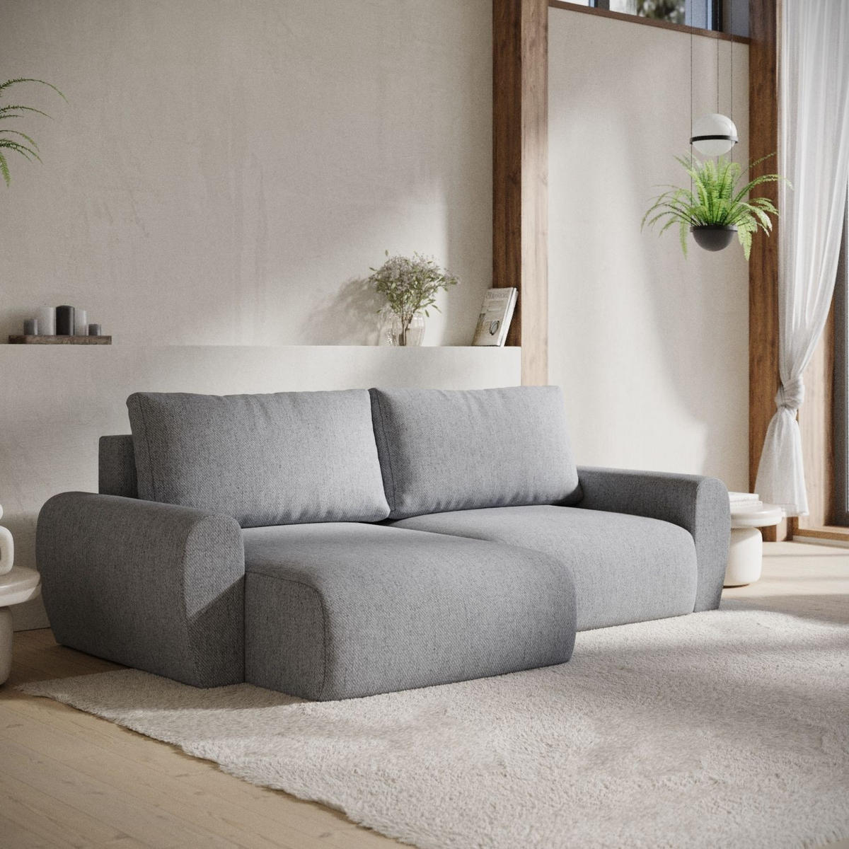 ECKSOFA OMARI mit Schlaffunktion Grau im Neve Stoff - Schwarz/Grau, Holz/Holzwerkstoff (253/153cm) - AltaBeds