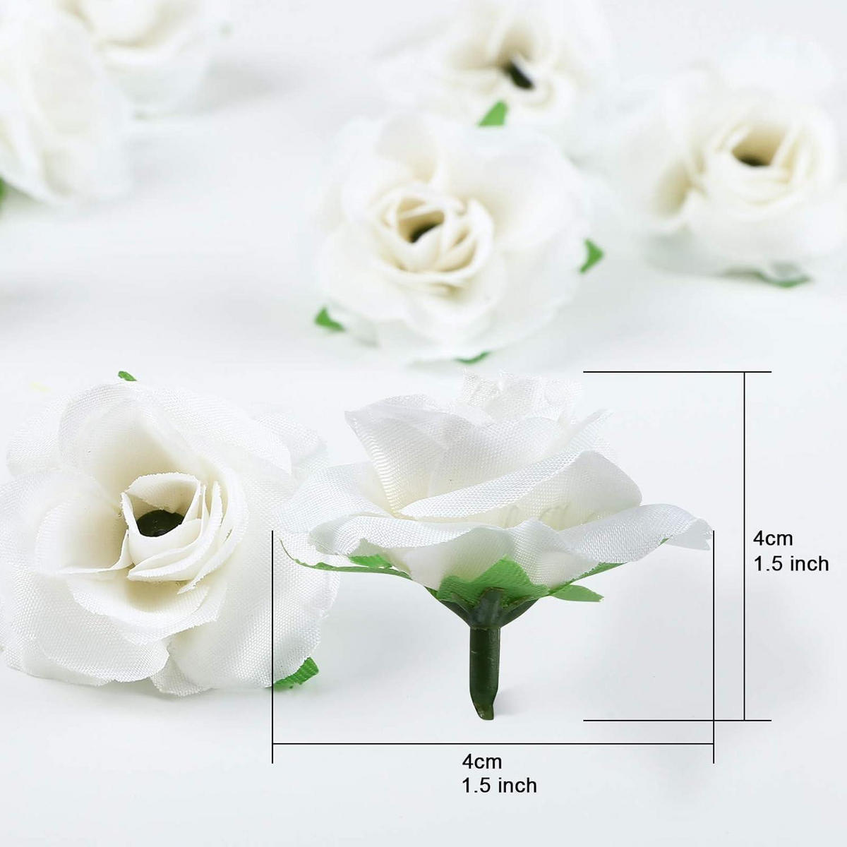 KUNSTBLUMEN Rosenköpfe 50er Set Weiß 4 cm - Weiß, Textil (4cm)