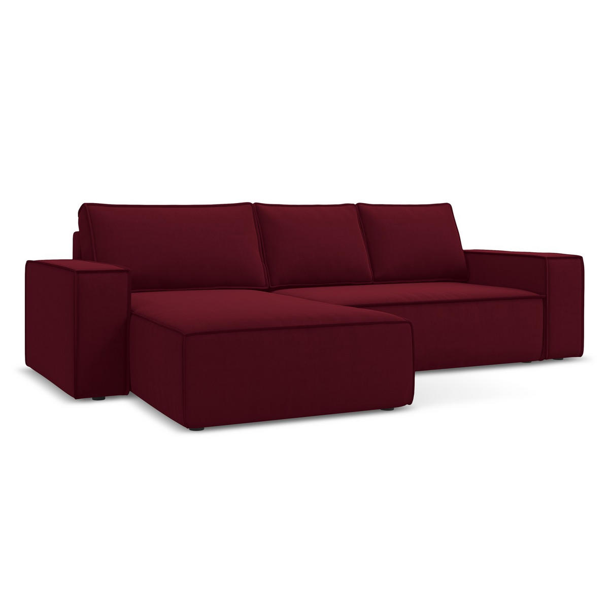 ECKSOFA mit Schlaffunktion Samt Stoff Rot - Bordeaux/Rot, Kunststoff/Textil (185/290cm) - LaMiaSofa