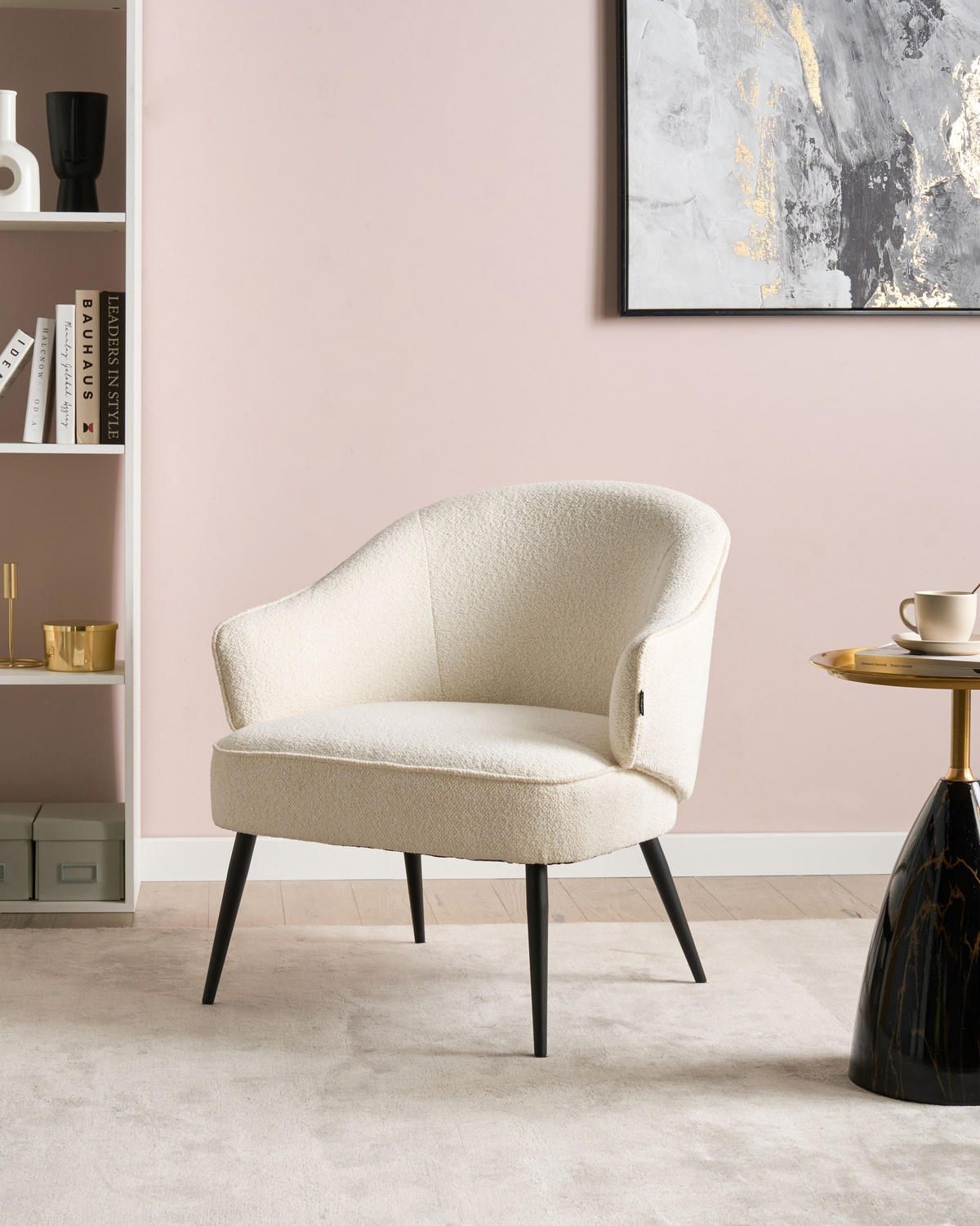 SESSEL Cremeweiß Kayla - Schwarz/Weiß, Textil (70/77/76cm) - Beliani