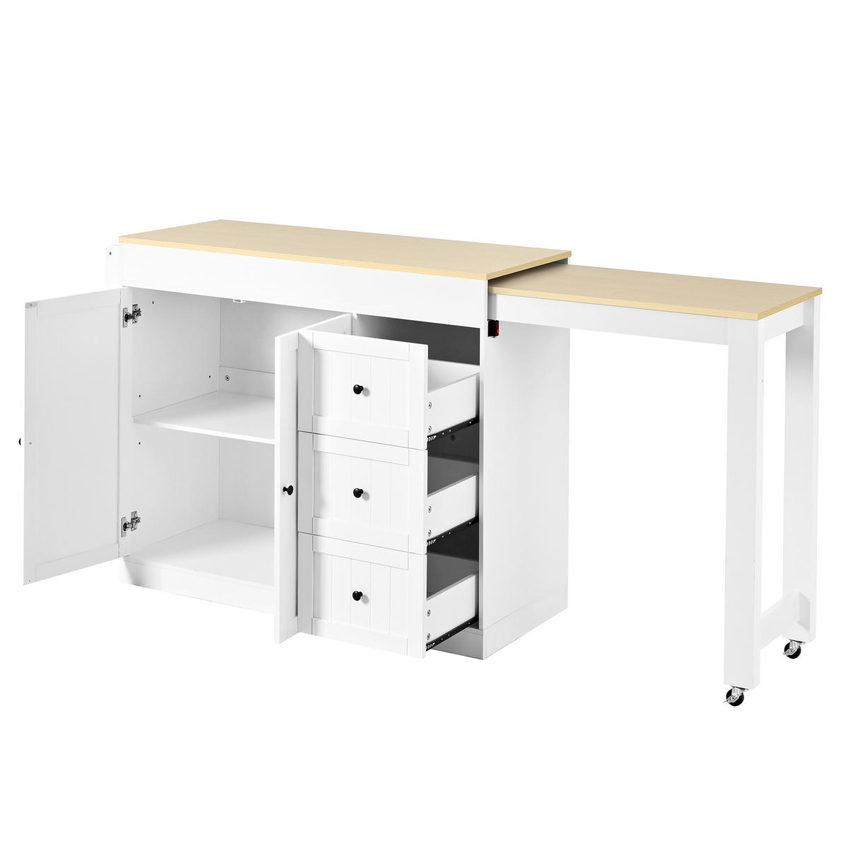 KÜCHENINSEL 112/45/93 cm weiß aus MDF mit ausziehbarer Arbeitsplatte - Weiß, Holzwerkstoff (130/93/45cm) - OKWISH