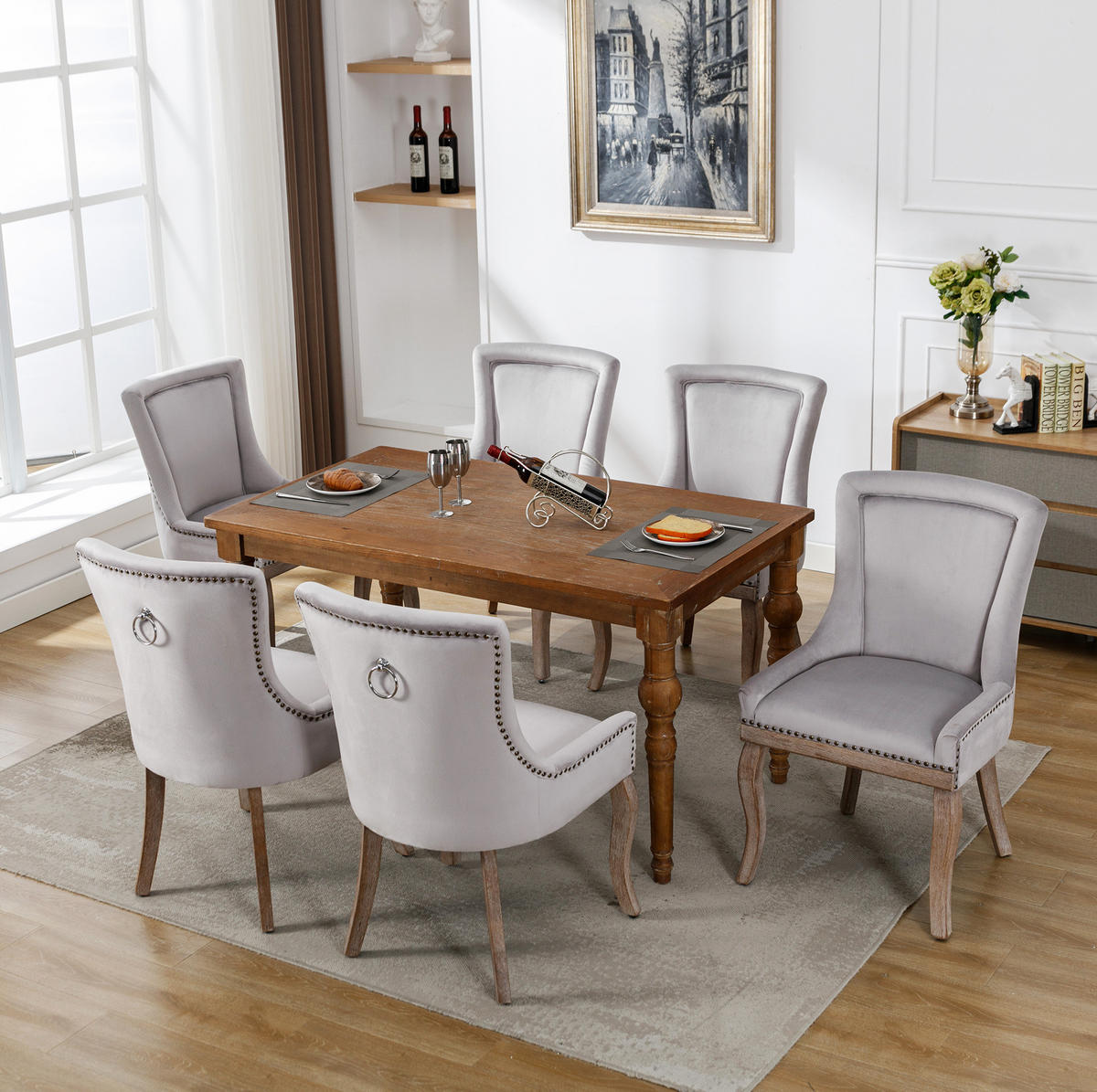 ESSZIMMERSTUHL gepolstert Samt Grau Massivholz 6er-Set - Grau, Holz (61/91/55.2cm) - Meubliv