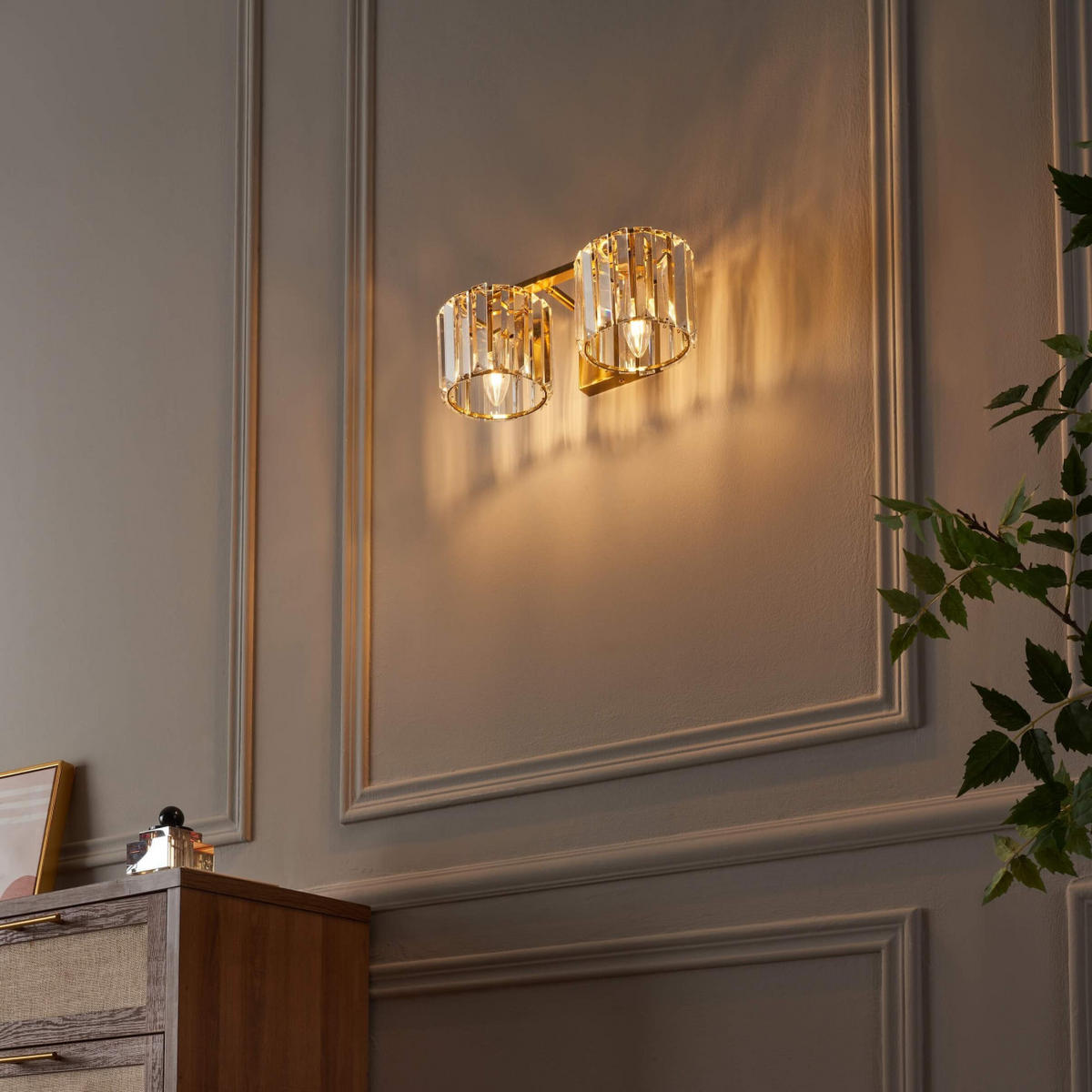 WANDLEUCHTE Orivania, Transparent und Goldfarben, 35cm - Goldfarben, Glas (35/15/35cm) - KOSILUM