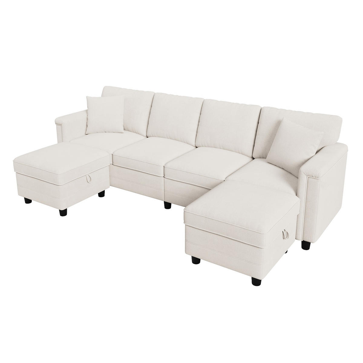 WOHNLANDSCHAFT Modular umwandelbar L-/U-Form mit 2 Stauraumhockern, DE-42506, Beige - Beige, Metall (261/82/134cm) - ComfortXL
