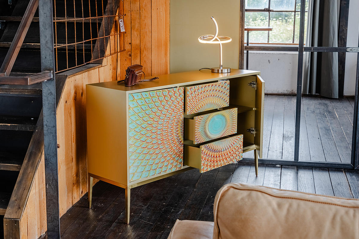 SIDEBOARD LAGO Grün Holz - Goldfarben/Grün, Holz/Holzwerkstoff (140/85/40cm) - KAWOLA