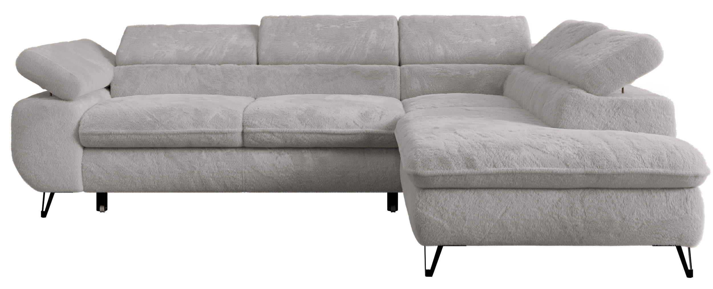 ECKSOFA PETER L Hellgrau Plüsch - Rechts Seite - Hellgrau/Schwarz, Textil/Metall (273/208cm) - MKS